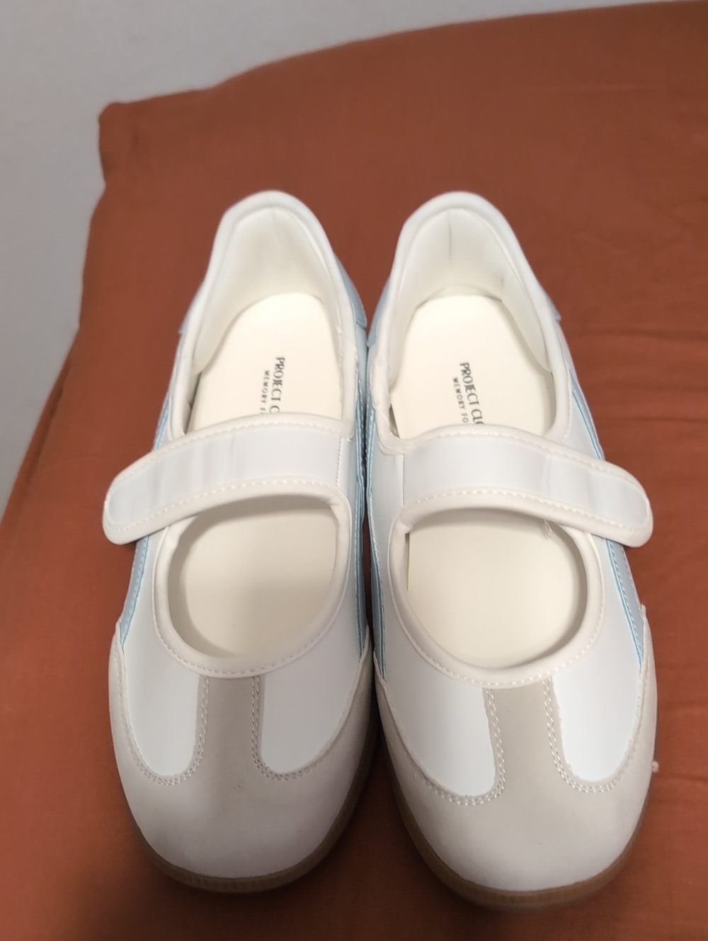 Women's White Mary Jane Sneakers with Light Blue Accent - Picture 2 of 8